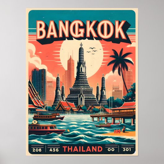 Retro Bangkok skyline - Thailand reisgeschenken Poster (Voorkant)