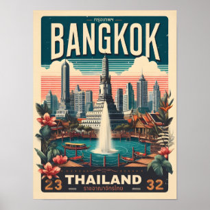 Retro Bangkok skyline - Thailand reisgeschenken Poster