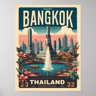 Retro Bangkok skyline - Thailand reisgeschenken Poster