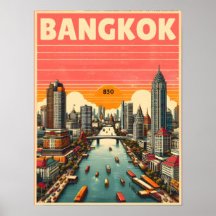 Retro Bangkok skyline - Thailand reisgeschenken Poster