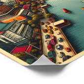 Retro Bangkok skyline - Thailand reisgeschenken Poster (Hoek)