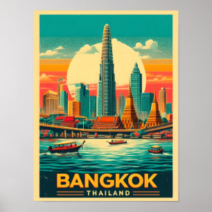 Retro Bangkok skyline - Thailand reisgeschenken Poster