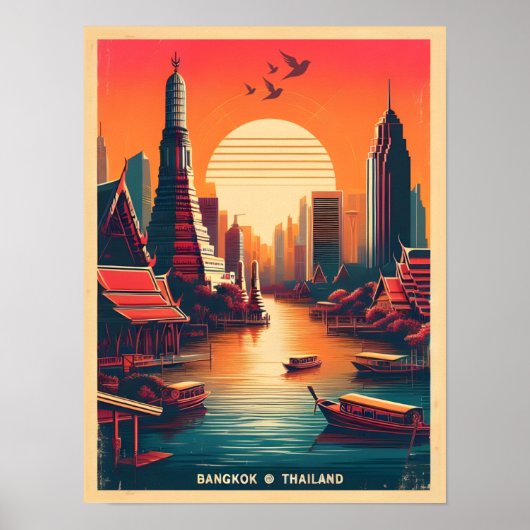 Retro Bangkok skyline - Thailand reisgeschenken Poster (Voorkant)