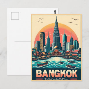 Retro Bangkok stadsgezicht - Thailand reisgeschenk Briefkaart