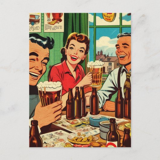 Retro Bar Bier Strips Briefkaart (Voorkant)