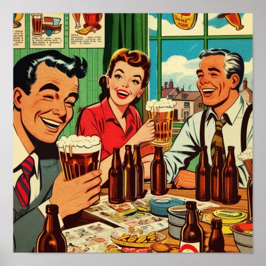 Retro Bar Bier Strips Poster (Voorkant)