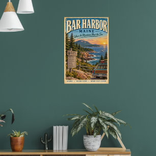 Retro Bar Harbor Maine Reisposter Acadia Muur Poster