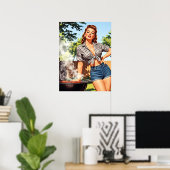 Retro Barbecue Pin-up Poster (Thuiskantoor)