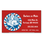 Retro Barber Badge op Red Magnetisch Visitekaartje (Voorkant)