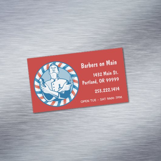 Retro Barber Badge op Red Magnetisch Visitekaartje (Voorbeeld)