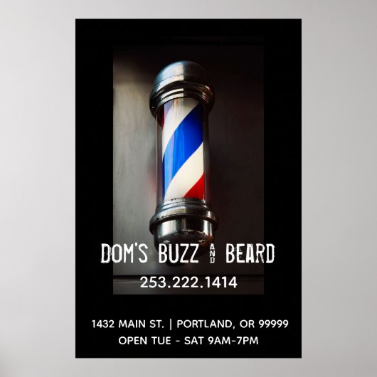 Retro Barber Pole Business Poster Sign (Voorkant)