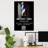 Retro Barber Pole & QR Code Business Poster (Thuiskantoor)