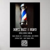Retro Barber Pole & QR Code Business Poster (Voorkant)