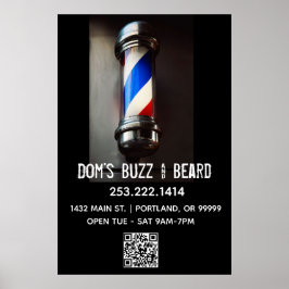 Retro Barber Pole & QR Code Business Poster