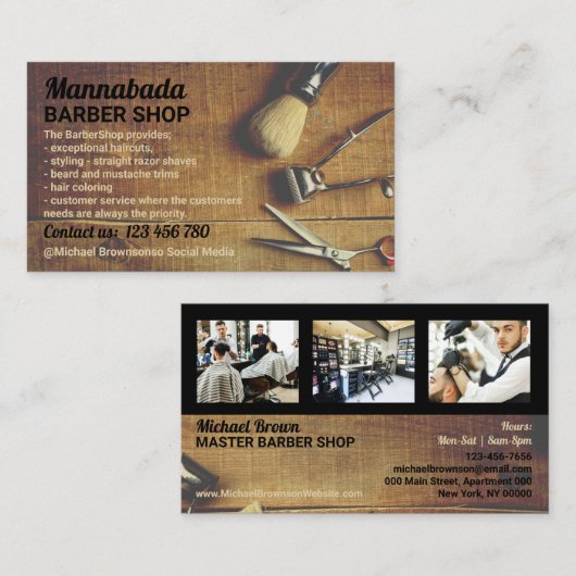 Retro Barber shop foto rustieke kapsalon voor mann Visitekaartje (Voorkant / Achterkant)