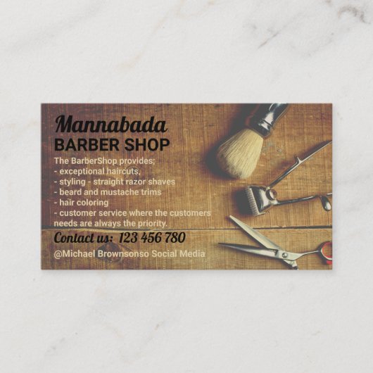 Retro Barber shop foto rustieke kapsalon voor mann Visitekaartje (Voorkant)