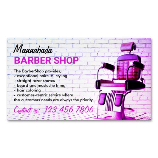 Retro Barber Shop Paars Simple Magnetisch Visitekaartje (Voorkant)
