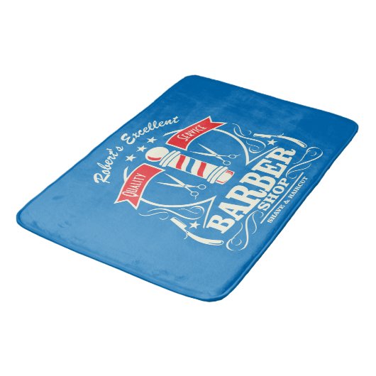 Retro Barber Stylist Werk Vloermat Blauw Badmat (Gekanteld)