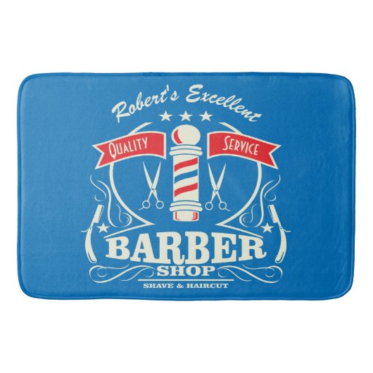 Retro Barber Stylist Werk Vloermat Blauw Badmat (Voorkant)