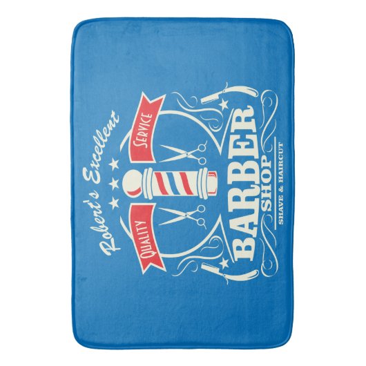 Retro Barber Stylist Werk Vloermat Blauw Badmat (Voorkant Verticaal)