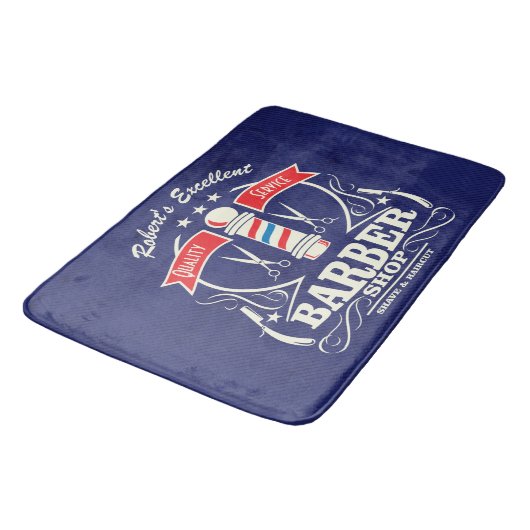 Retro Barber Stylist Work Blue Badmat (Gekanteld)