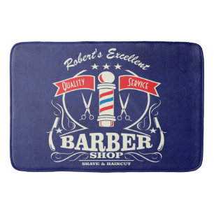 Retro Barber Stylist Work Blue Badmat