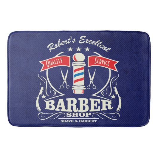 Retro Barber Stylist Work Blue Badmat (Voorkant)
