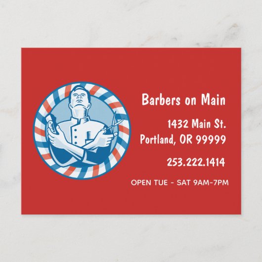 Retro Barbershop Badge Briefkaart (Voorkant)