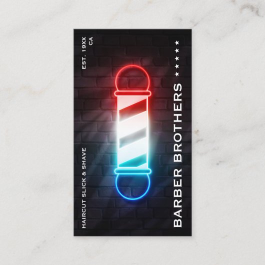 Retro Barbershop Classic Neon Barber Pole Visitekaartje (Voorkant)
