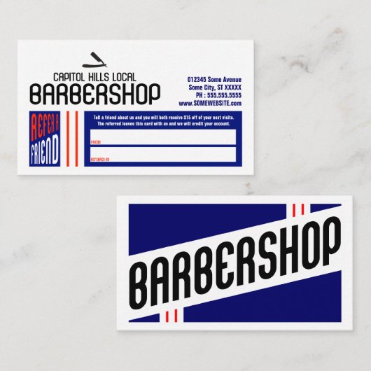 retro barbershop verwijs een vriend aanbevelingskaartje (Voorkant / Achterkant)