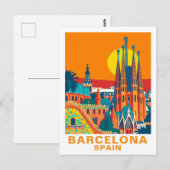 Retro Barcelona Spain Travel Postcard Briefkaart (Voorkant / Achterkant)