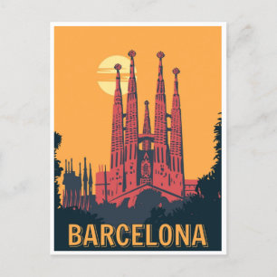  retro Barcelona Spanje Reizen Kunst Briefkaart