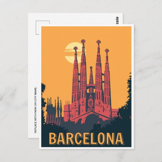  retro Barcelona Spanje Reizen Kunst Briefkaart (Voorkant / Achterkant)