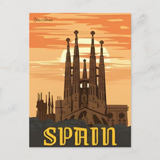 retro Barcelona Spanje Reizen Kunst Briefkaart (Voorkant)