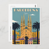  retro Barcelona Spanje Reizen Kunst Briefkaart (Voorkant / Achterkant)