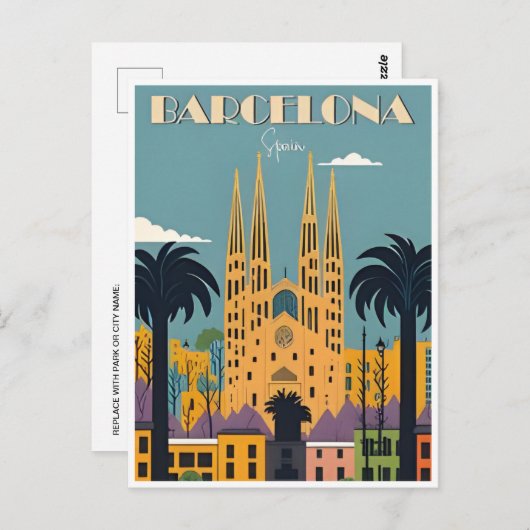  retro Barcelona Spanje Reizen Kunst Briefkaart (Voorkant / Achterkant)