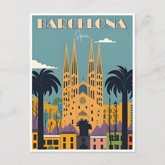 retro Barcelona Spanje Reizen Kunst Briefkaart (Voorkant)