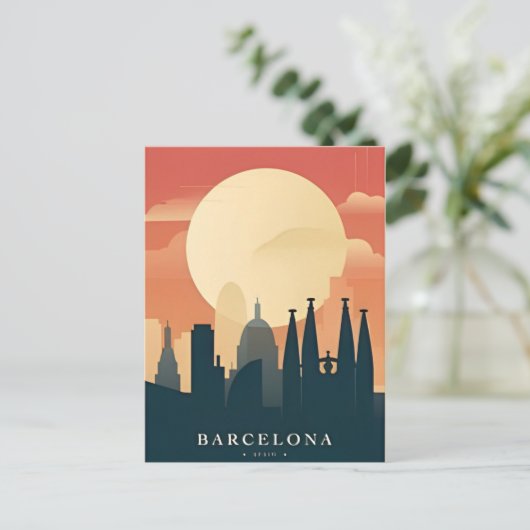 retro Barcelona Spanje Reizen Kunst Briefkaart (Staand voorkant)