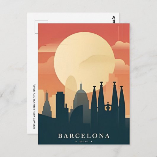  retro Barcelona Spanje Reizen Kunst Briefkaart (Voorkant / Achterkant)
