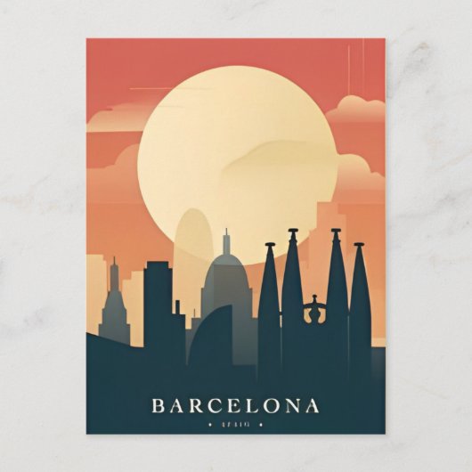  retro Barcelona Spanje Reizen Kunst Briefkaart (Voorkant)