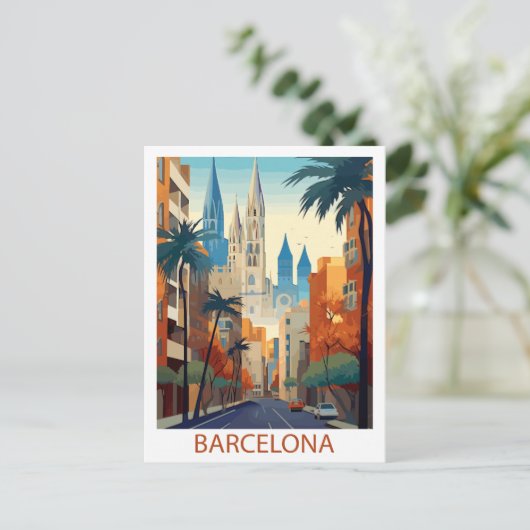 Retro Barcelona Vintage Reisillustratie Briefkaart (Staand voorkant)