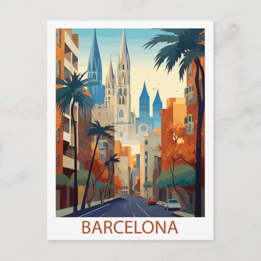 Retro Barcelona Vintage Reisillustratie Briefkaart (Voorkant)