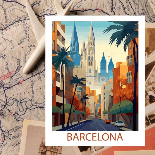 Retro Barcelona Vintage Reisillustratie Briefkaart