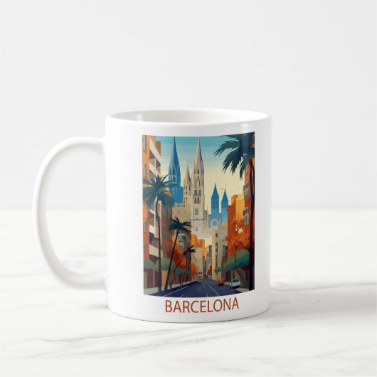 Retro Barcelona Vintage Reisillustratie Koffiemok (Links)