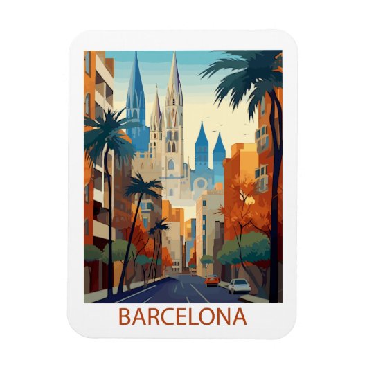 Retro Barcelona Vintage Reisillustratie Magneet (Verticaal)