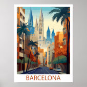Retro Barcelona Vintage Reisillustratie Poster (Voorkant)