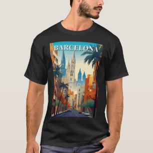 Retro Barcelona Vintage Reisillustratie T-shirt