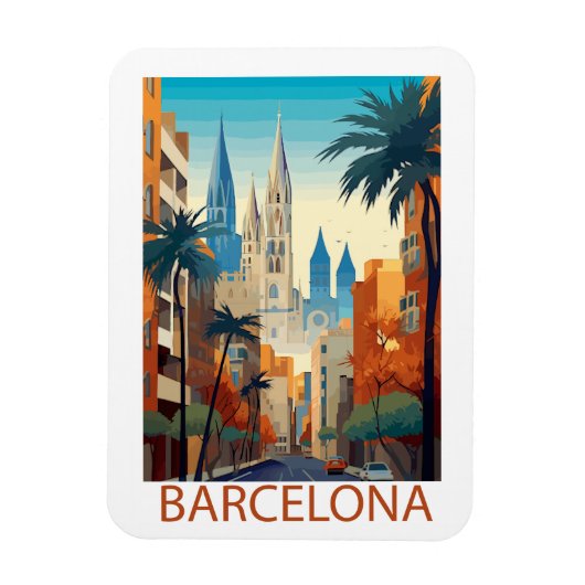 Retro Barcelona Vintage Travel Illustration Magneet (Verticaal)