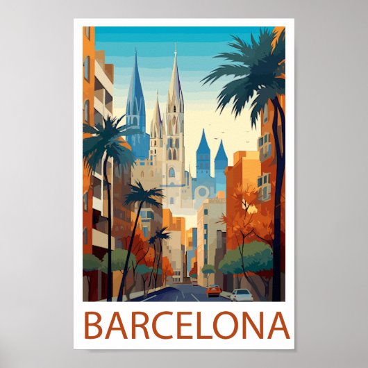 Retro Barcelona Vintage Travel Illustration Poster (Voorkant)