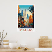 Retro Barcelona Vintage Travel Illustration Poster (Keuken)